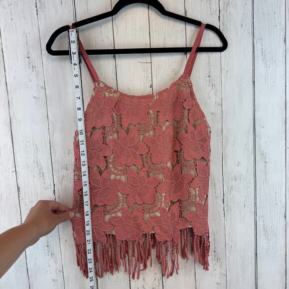 Alice + Olivia Dusty Rose Waverly Crochet Strappy Tank Top Floral Fringe Size 0 - Picture 10 of 13